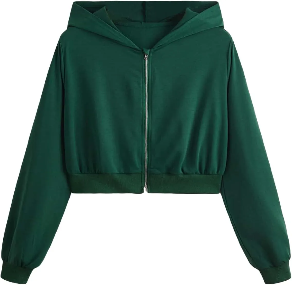 WDIRARA Girl's Zip Front Hoodie Pocket Casual Long Sleeve Sweatshirt Cropped Tops