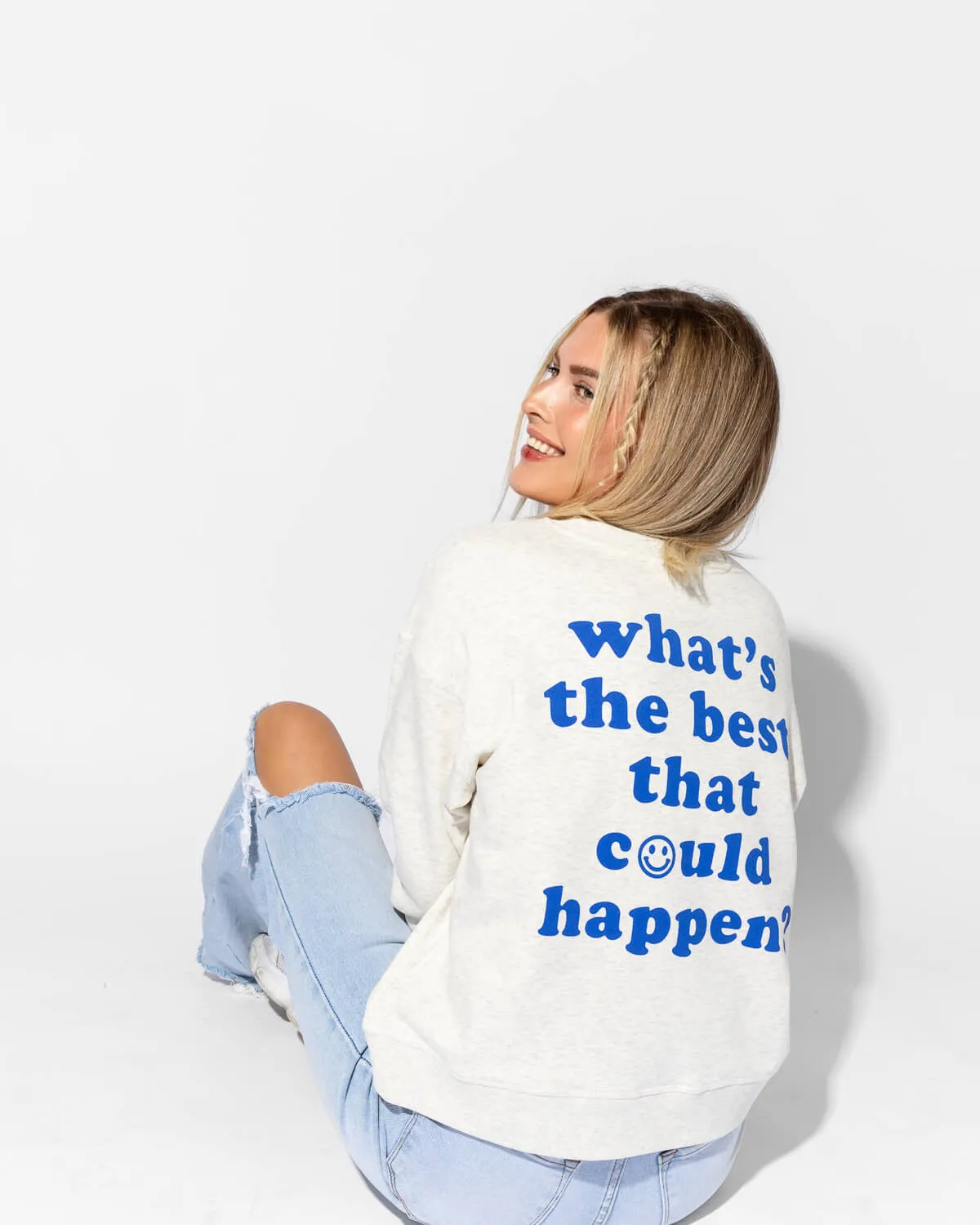 What's The Best That Could Happen Oversized Graphic Sweatshirt | XS-3XL