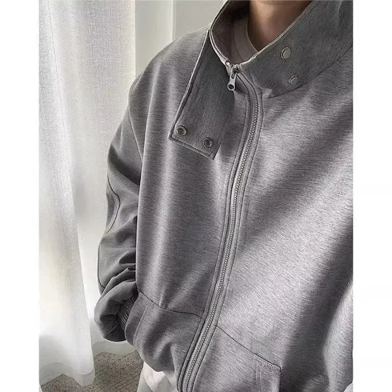 Wiaofellas -  Stand Collar Sweatshirt Set Men Sports Cardigan Jacket and Jogging Wide Leg Pants Loose Sports 2-piece Sets Unisex Tracksuits