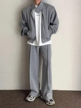 Wiaofellas -  Stand Collar Sweatshirt Set Men Sports Cardigan Jacket and Jogging Wide Leg Pants Loose Sports 2-piece Sets Unisex Tracksuits