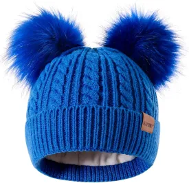 Winter Hat for Kids Toddler Children, Girls Beanie with Double Pom Pom Warm Fleece Lined, Girls Accessories Knit Beanies Cap