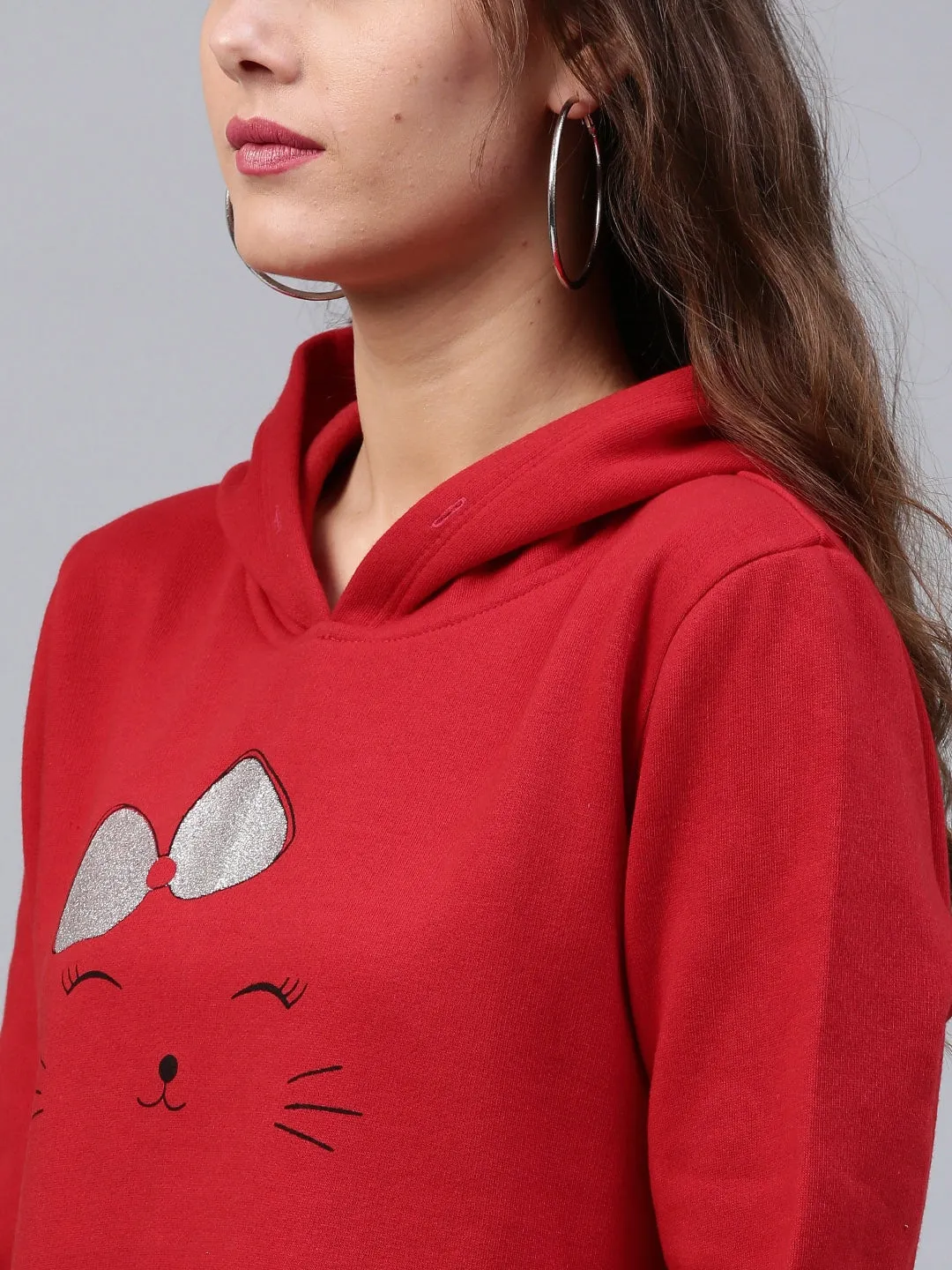 Women Bow Kitty Red Sweatshirt