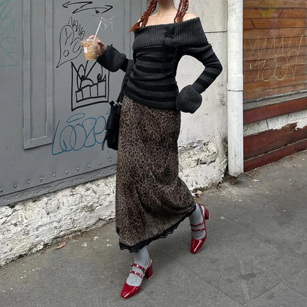 Women Leopard Floral Print Midi Skirts Y2K Aesthetic Tie Dye Vintage Mesh Skirts High Waist Lettuce Dress Girls