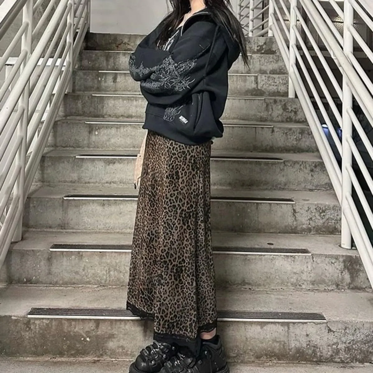 Women Leopard Floral Print Midi Skirts Y2K Aesthetic Tie Dye Vintage Mesh Skirts High Waist Lettuce Dress Girls