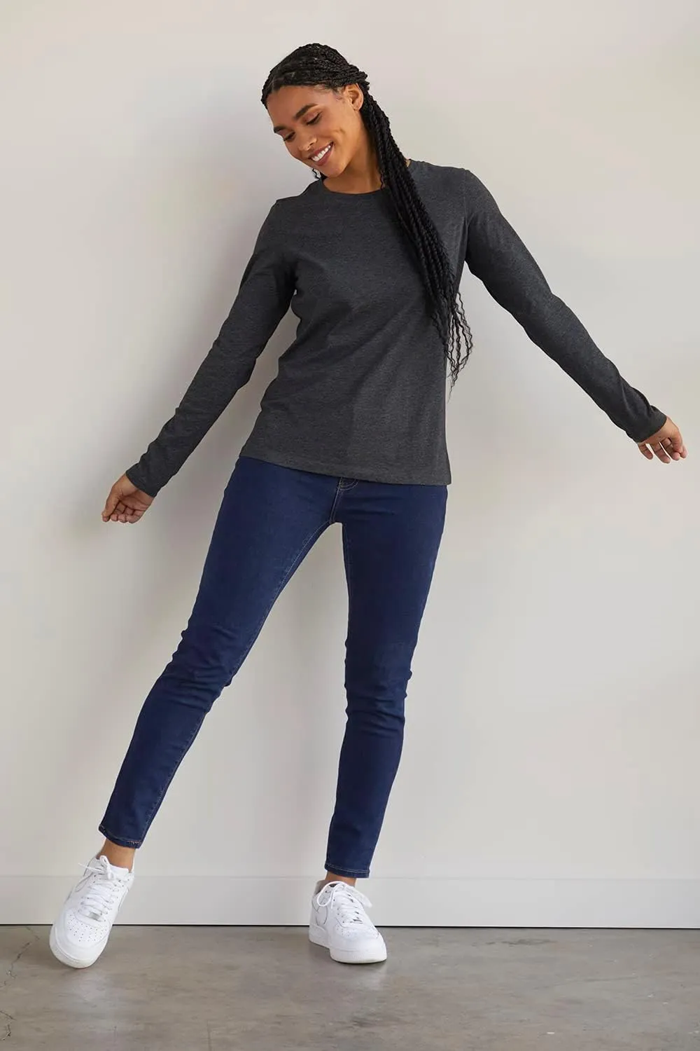 Women's 100% Organic Pima Cotton Relaxed Long Sleeve Crew Neck T-Shirt