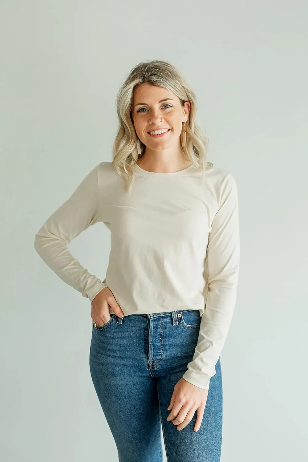 Women's 100% Organic Pima Cotton Relaxed Long Sleeve Crew Neck T-Shirt