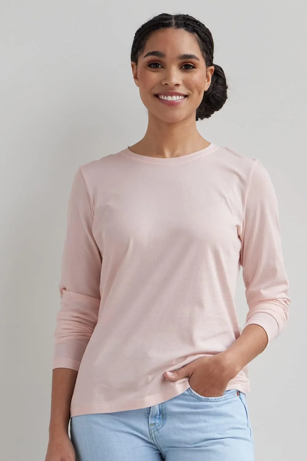 Women's 100% Organic Pima Cotton Relaxed Long Sleeve Crew Neck T-Shirt