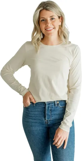Women's 100% Organic Pima Cotton Relaxed Long Sleeve Crew Neck T-Shirt