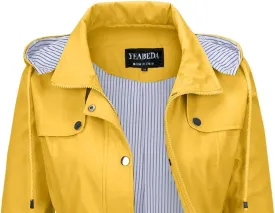 Womens Raincoat Waterproof with Hood Lightweight Windbreaker Rain Jacket Trench Coats Striped Lined