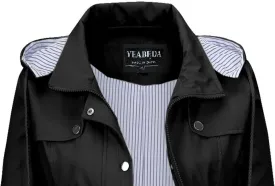 Womens Raincoat Waterproof with Hood Lightweight Windbreaker Rain Jacket Trench Coats Striped Lined