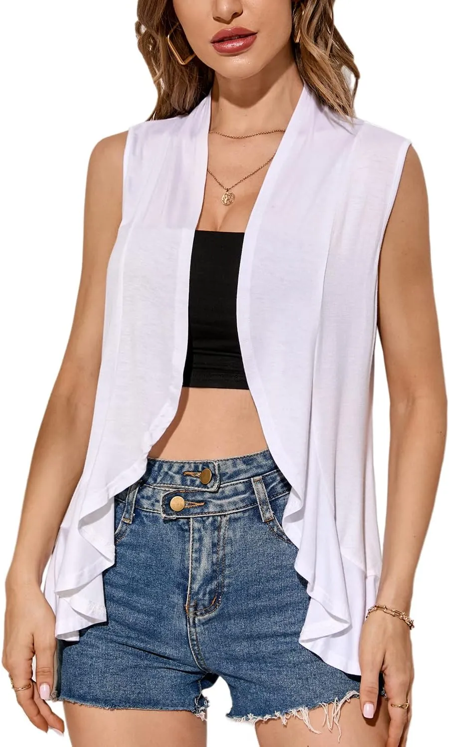 Xeoxarel Women's Sleeveless Cardigan Open Front Vest (S-3XL)