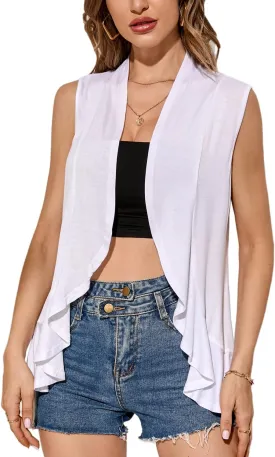 Xeoxarel Women's Sleeveless Cardigan Open Front Vest (S-3XL)