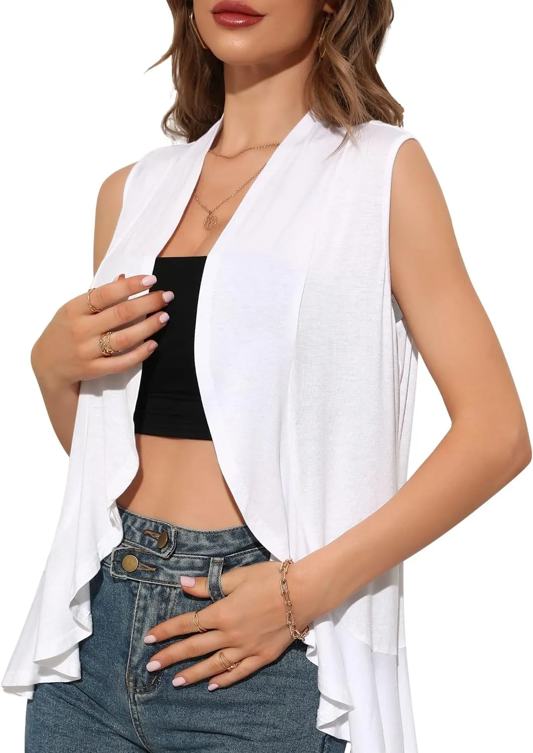 Xeoxarel Women's Sleeveless Cardigan Open Front Vest (S-3XL)