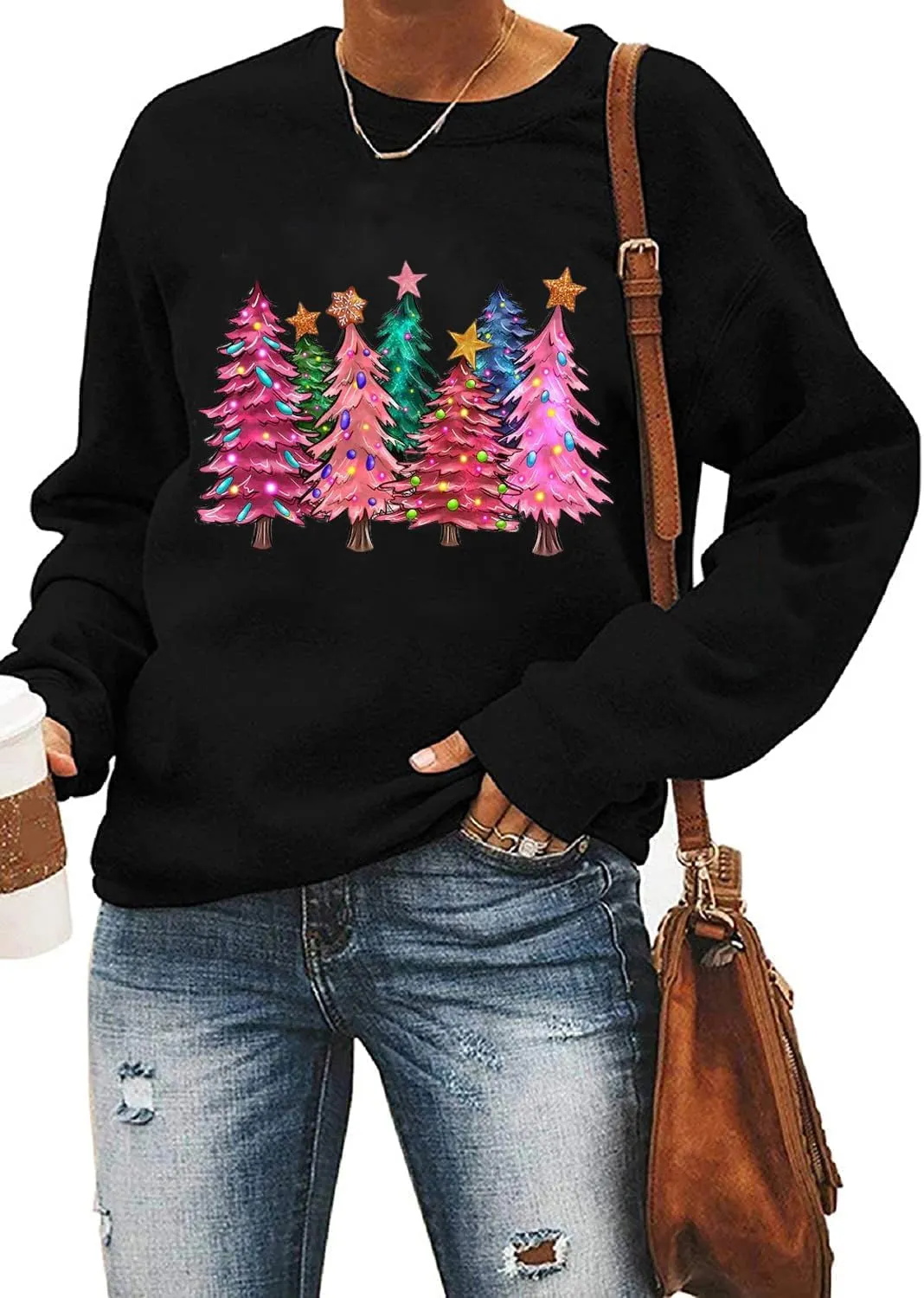 Xiaomomo Merry Christmas Tree Sweatshirt Woomens Christmas Lights Sweater Holiday Tops