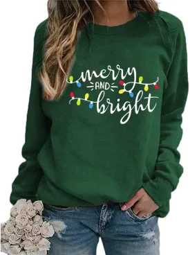 Xiaomomo Merry Christmas Tree Sweatshirt Woomens Christmas Lights Sweater Holiday Tops