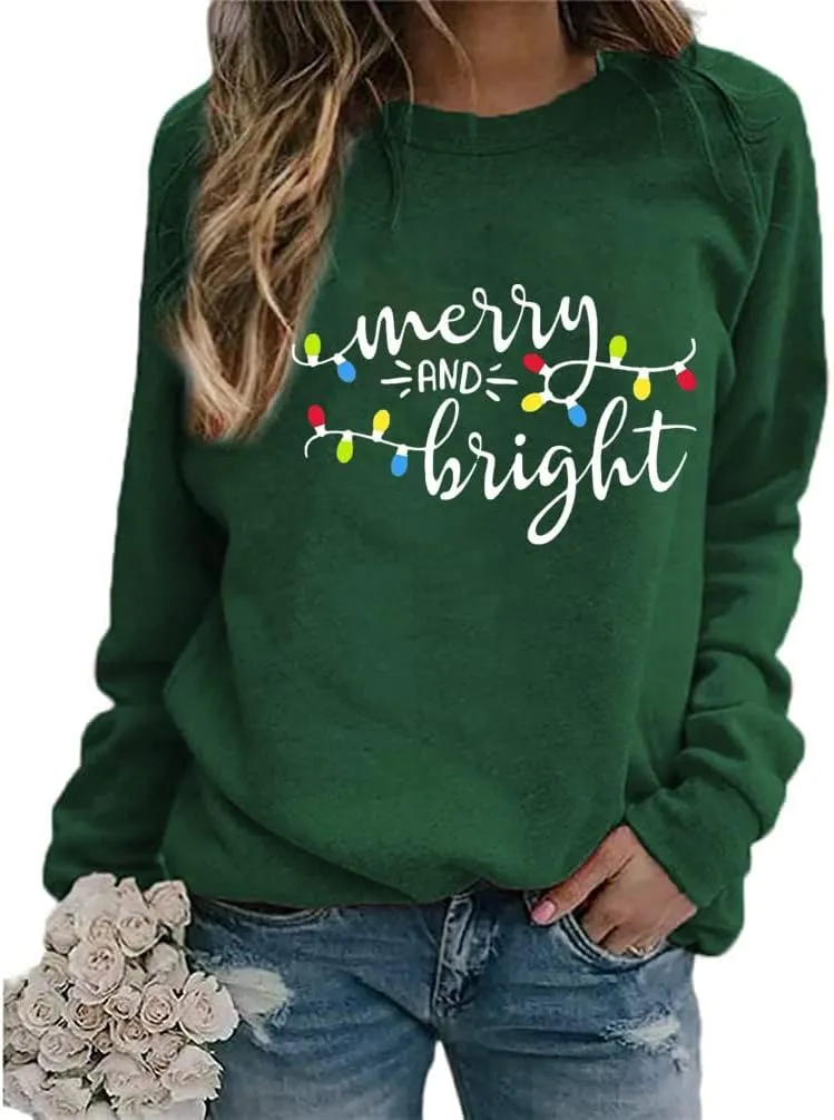 Xiaomomo Merry Christmas Tree Sweatshirt Woomens Christmas Lights Sweater Holiday Tops