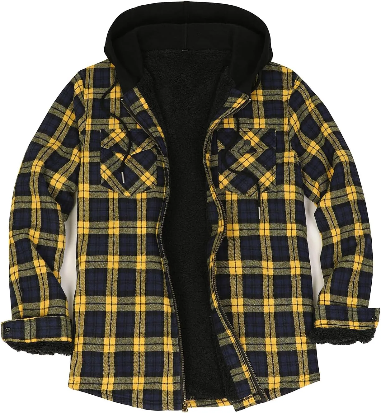 ZENTHACE Men's Sherpa Lined Full Zip Hooded Plaid Shirt Jacket
