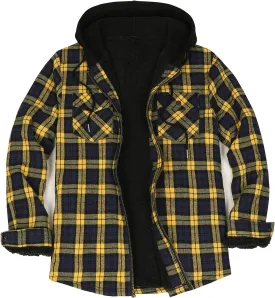 ZENTHACE Men's Sherpa Lined Full Zip Hooded Plaid Shirt Jacket